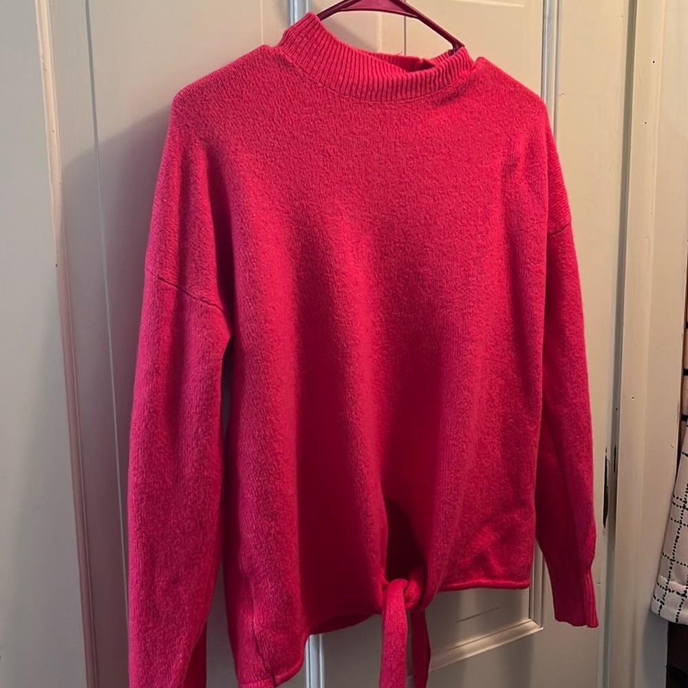 Pink loft tie front sweater